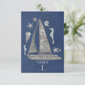 Nautische zilveren boot- en strand tafelnummerkaar kaart (Staand voorkant)