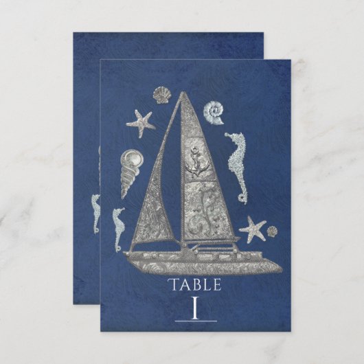 Nautische zilveren boot- en strand tafelnummerkaar kaart (Voorkant / Achterkant)