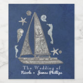 Nautische zilveren boot- en strandspullen wijnlabe wijn etiket (Enkel label)