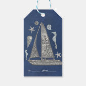 Nautische Zilveren Boot & Strand Dingen Elegante g Cadeaulabel (Voorkant)