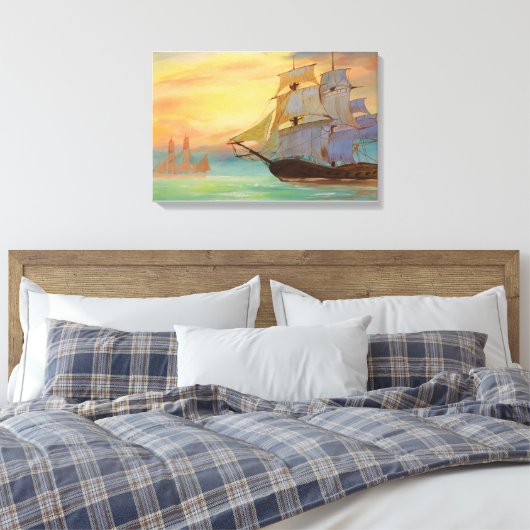 Nautische Zonsondergang Zeilschepen Canvas Afdruk (Insitu (Slaapkamer))