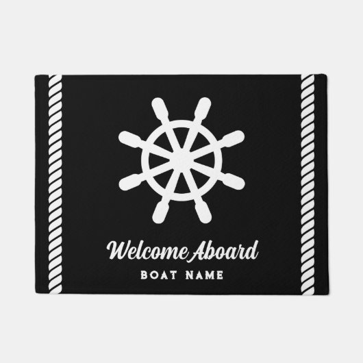Nautische zwart-wit Custom Boot Naam Welkom Deurmat (Voorkant)