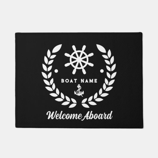 Nautische zwart-wit Custom Boot Naam Welkom Deurmat (Voorkant)