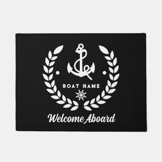 Nautische zwart-wit Custom Boot Naam Welkom Deurmat (Voorkant)
