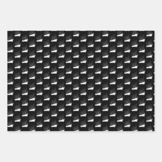 Nautische zwart-wit schip zeilboot inpakpapier vel (Voorkant 3)