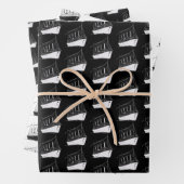 Nautische zwart-wit schip zeilboot inpakpapier vel (In situ)