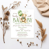 Nauw wachten teddy groen baby shower budget uitnod