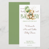Nauw wachten teddy groen baby shower plaats kaarte (Voorkant / Achterkant)