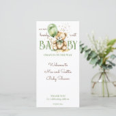Nauw wachten teddy groen baby shower plaats kaarte (Staand voorkant)
