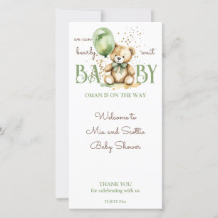 Nauw wachten teddy groen baby shower plaats kaarte