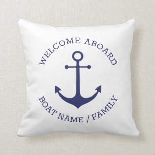 Nauwe Anchor Aangepast Welkom aan boord blauw Kussen