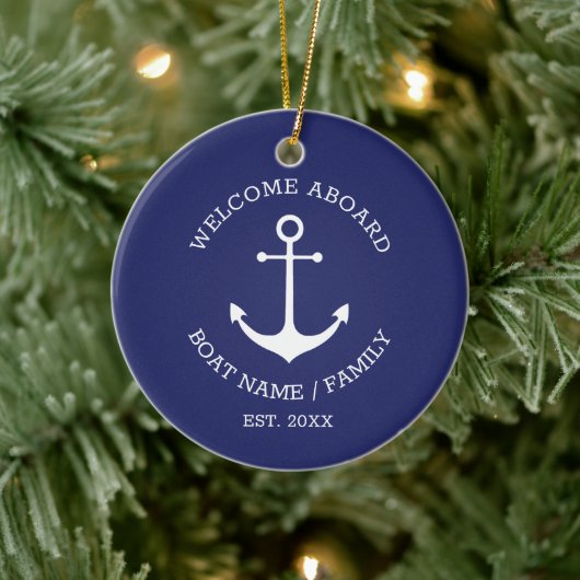 Nauwe Anchor navy blue custom Welkomstbord Keramisch Ornament (Boom)
