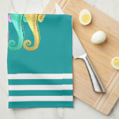 Nauwe aqua/roze/blauw/goudzeepaardhanddoek theedoek (Quarter Fold)