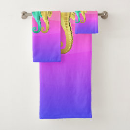 Nauwe aqua/roze/blauw/goudzeepaardkeuken bad handdoek