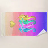 Nauwe aqua/roze/blauw/goudzeepaardkeuken strandlaken (Voorkant)