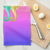 Nauwe aqua/roze/blauw/goudzeepaardkeuken theedoek (Quarter Fold)