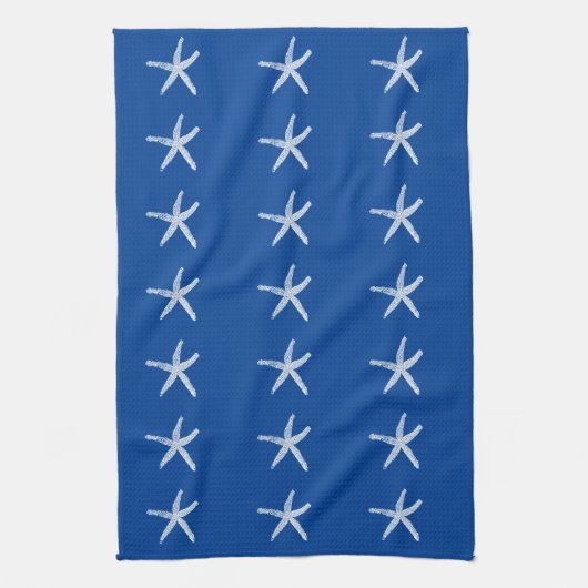 Nauwe Beach White Starfish Patronen Deep Blue Theedoek (Verticaal)