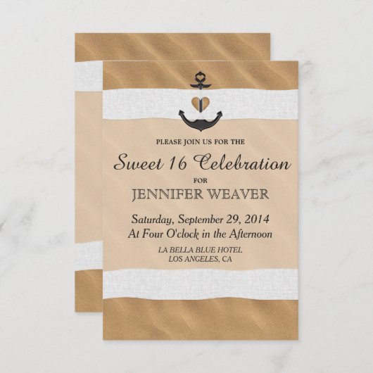 Nauwe bevestiging op strand Zand en wit lint Kaart (Voorkant / Achterkant)