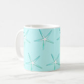 Nauwe Blauwgroen Blauwe Starfish Pattern Cute Koffiemok (Voorkant links)