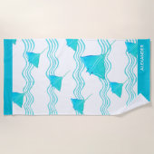 Nauwe Blauwgroen Blue Manta Ray Wave Bath-handdoek Strandlaken (Voorkant)