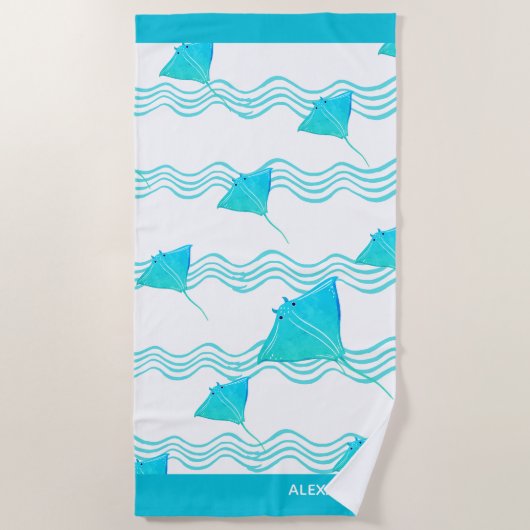 Nauwe Blauwgroen Blue Manta Ray Wave Bath-handdoek Strandlaken (Voorkant)