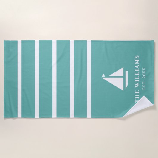 Nauwe Blauwgroen kraan toevoegen Naam tekst Strandlaken (Voorkant)