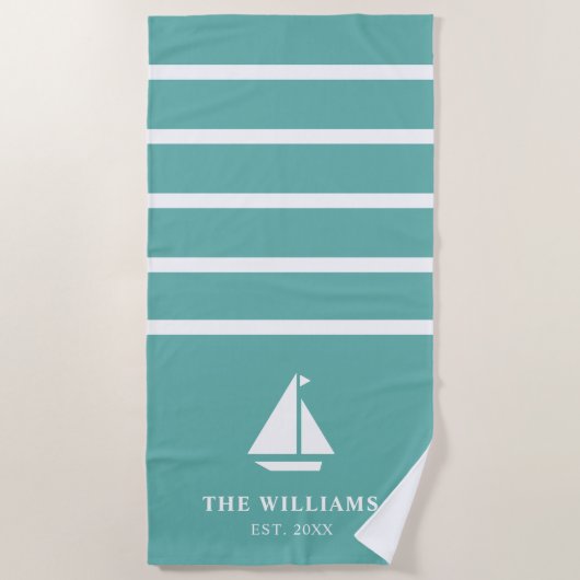 Nauwe Blauwgroen kraan toevoegen Naam tekst Strandlaken (Voorkant)