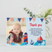 Nauwe dank je wel jongen Birthday Red Blue Bedankkaart (Staand voorkant)