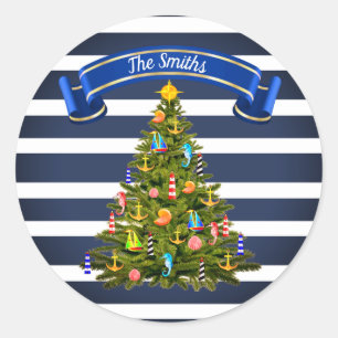 Nauwe kerstboom ronde sticker