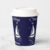 Nauwe kerstmarinesblauwe zeilboot papieren bekers (Links)