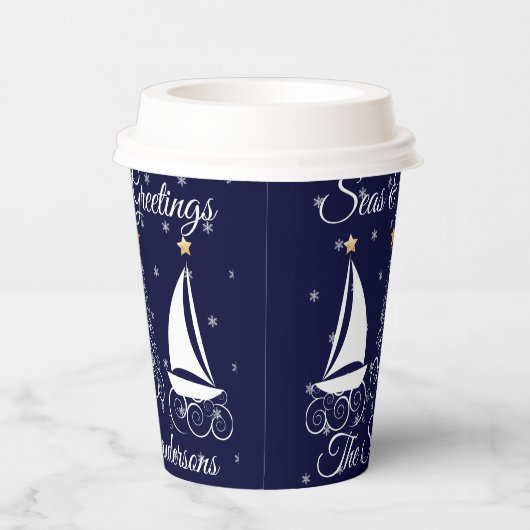 Nauwe kerstmarinesblauwe zeilboot papieren bekers (Rechts)