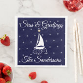 Nauwe kerstmarinesblauwe zeilboot servet (Insitu)