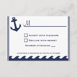 Nauwe marineblauw en witte rsvp-uitnodigingen RSVP kaartje