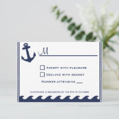 Nauwe marineblauw en witte rsvp-uitnodigingen RSVP kaartje (Staand voorkant)