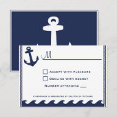 Nauwe marineblauw en witte rsvp-uitnodigingen RSVP kaartje (Voorkant / Achterkant)