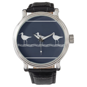 Nauwe marineblauw Witte zand Pipers waterliefhebbe Horloge