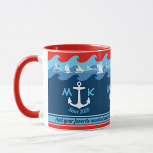 Nauwe monogram Anchor Waves Boat Red White Blue Mok