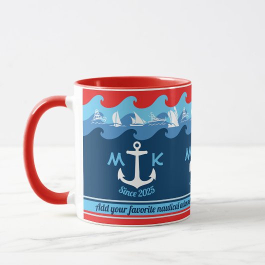 Nauwe monogram Anchor Waves Boat Red White Blue Mok (Links)