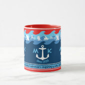 Nauwe monogram Anchor Waves Boat Red White Blue Mok (Midden)