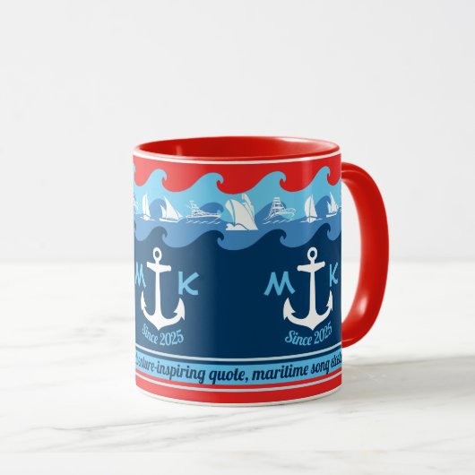 Nauwe monogram Anchor Waves Boat Red White Blue Mok (Voorkant rechts)