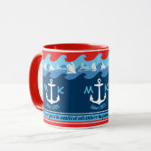 Nauwe monogram Anchor Waves Boat Red White Blue Mok (Voorkant links)