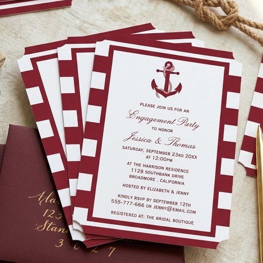 Nauwe Rode Stripe Engagement Party Kaart