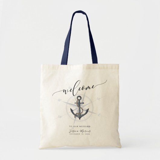 Nauwe Waterverf Anchor Compass Welkom Tote Bag (Voorkant)