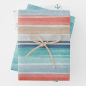 Nauwe Waterverf Stripe Anchors Mengsel n Match Inpakpapier Vel (In situ)