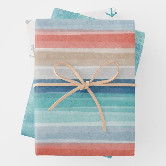 Nauwe Waterverf Stripe Anchors Mengsel n Match Inpakpapier Vel (In situ)