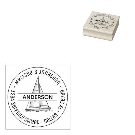 Nauwe Zeilboot Ronde Familie Adres Rubberstempel (Gestempeld)