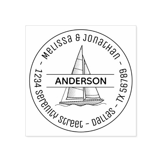 Nauwe Zeilboot Ronde Familie Adres Rubberstempel (Afrduk)