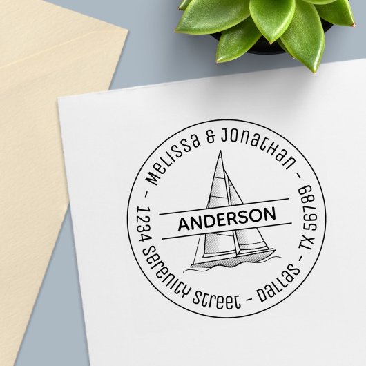 Nauwe Zeilboot Ronde Familie Adres Zelfinktende Stempel