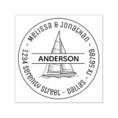 Nauwe Zeilboot Ronde Familie Adres Zelfinktende Stempel (Design)