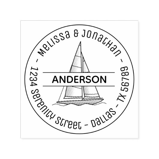 Nauwe Zeilboot Ronde Familie Adres Zelfinktende Stempel (Design)